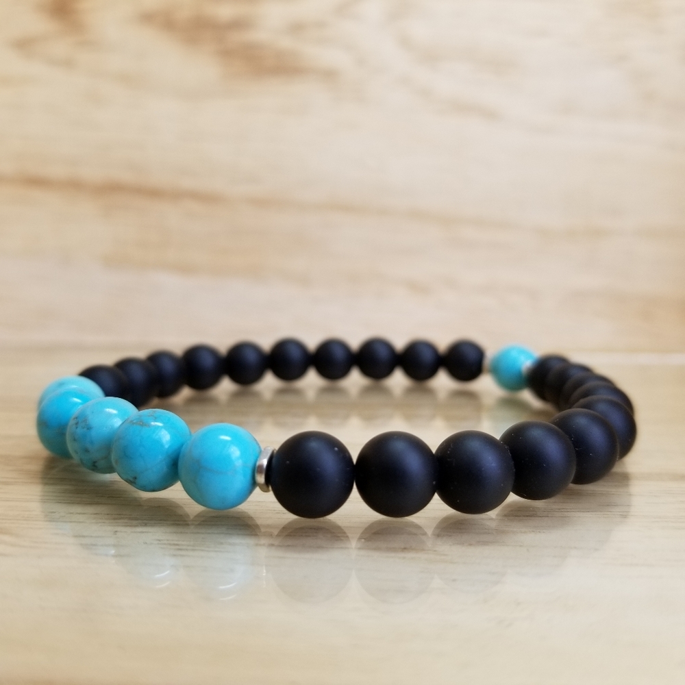 Turquise & Black Onyx Beaded gemstone Bracelet - Picture 2 of 8